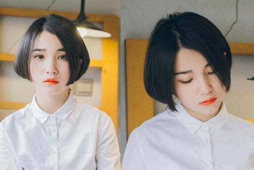 时尚女生中长发烫直发内扣图片 小女生制作齐肩直发内扣式造型