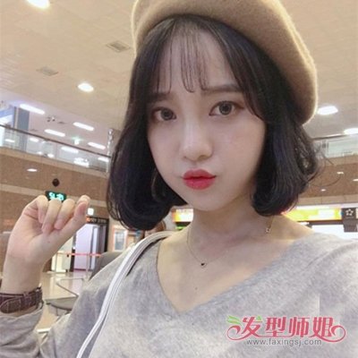 瘦脸女生波波头烫微卷发 22岁女生修剪短发系列造型